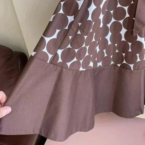 Nine West Brown and White Polka Dot Fit & Flare Dress, Belted Dress, Size 12 - Picture 7 of 16